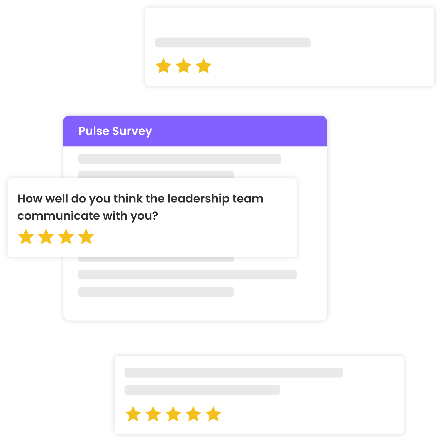 Pulse survey form with star rating question 'How well do you think the leadership communicate with you?' with four stars ranked against it