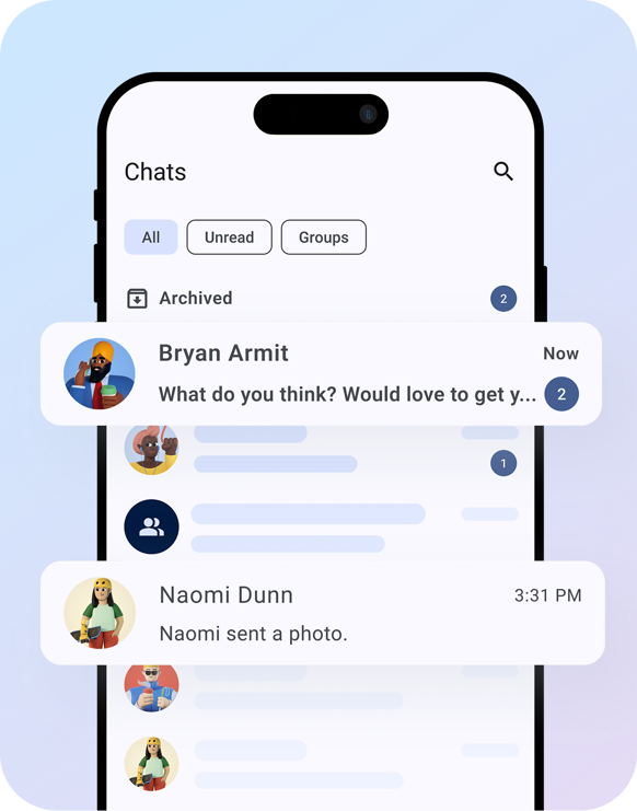 An image showing a mobile phone screen with different instant messenger chats