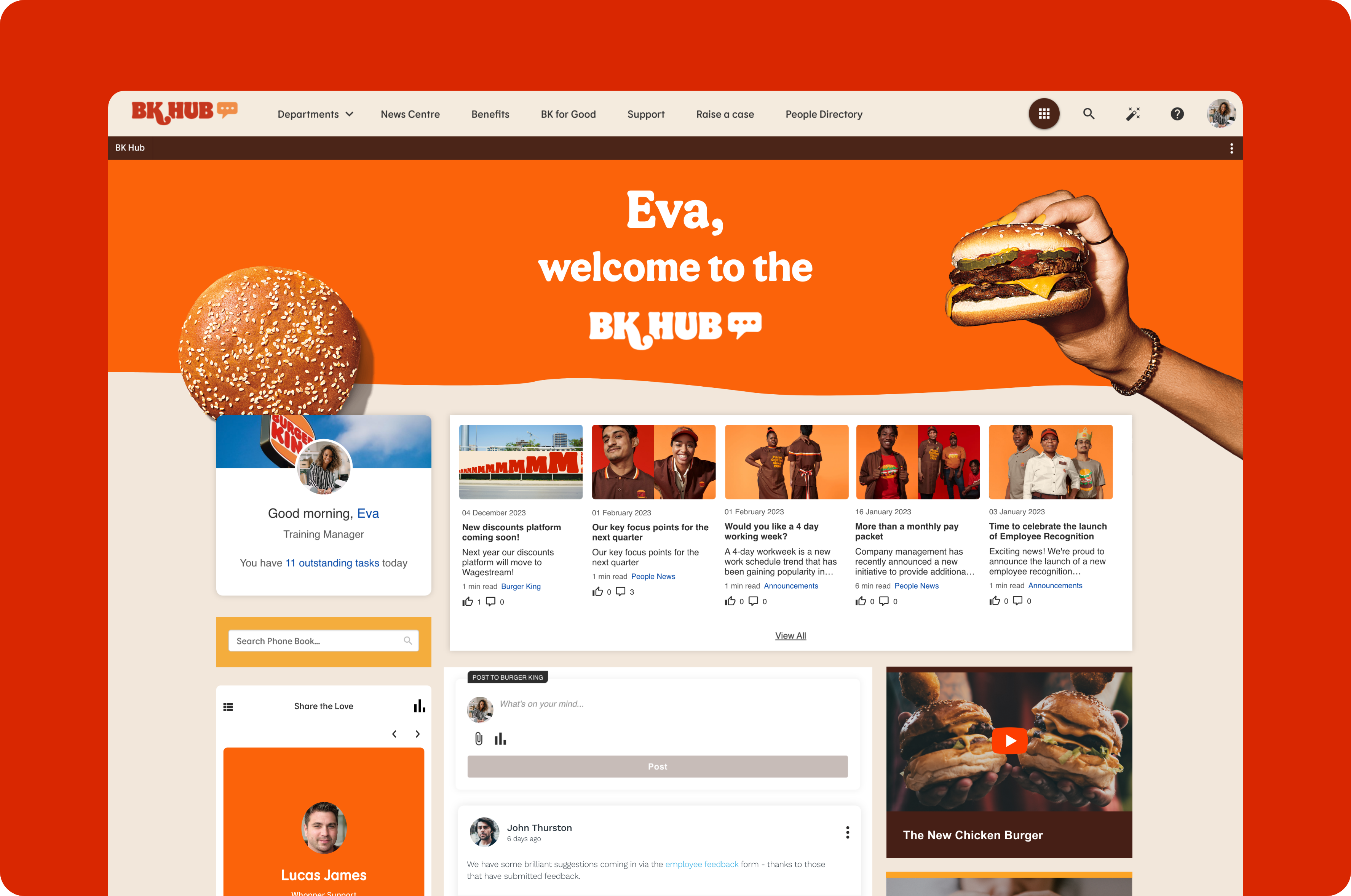An image showing Burger King UK's intranet 'BK Hub'