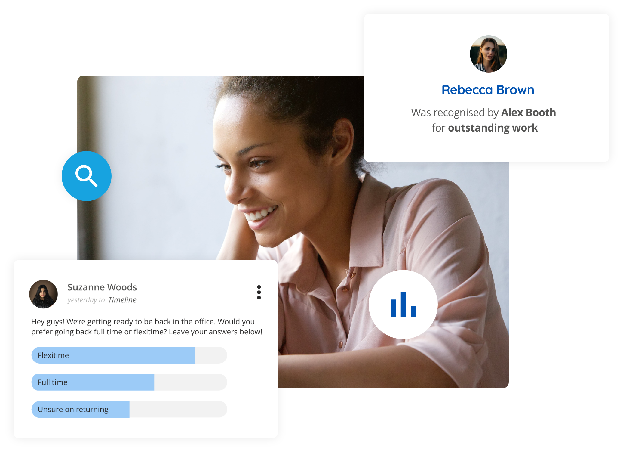 female worker receiving digital praise from a colleague